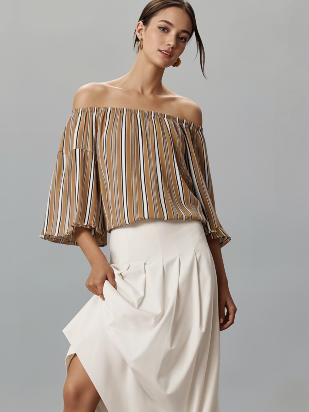 Maurices Mustard Off the Shoulder Flutter Sleeve Top